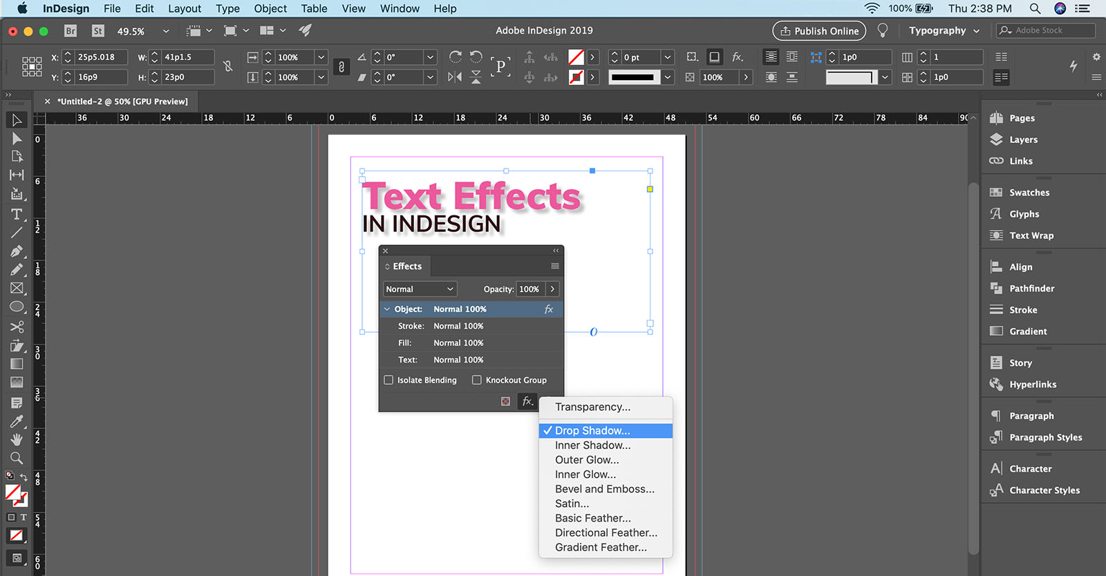 How to add text effects in InDesign